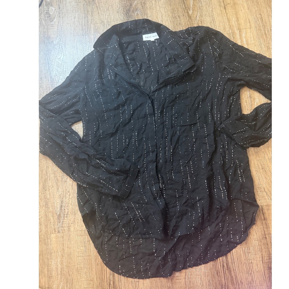 Bella Dahl Black Dotted Pinstripe Rayon Button Down Shirt Small B2893-204